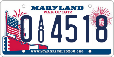 MD license plate 0AO4518