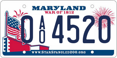 MD license plate 0AO4520