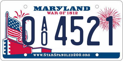 MD license plate 0AO4521