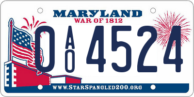 MD license plate 0AO4524