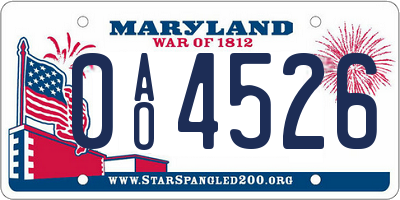 MD license plate 0AO4526
