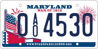 MD license plate 0AO4530