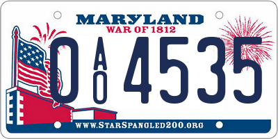MD license plate 0AO4535