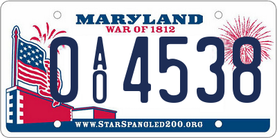 MD license plate 0AO4538