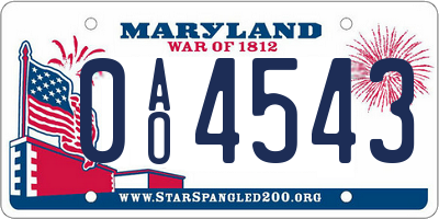 MD license plate 0AO4543