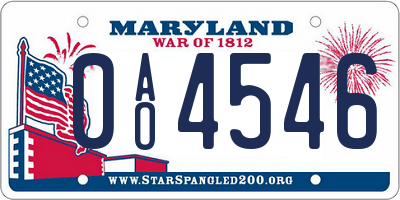 MD license plate 0AO4546