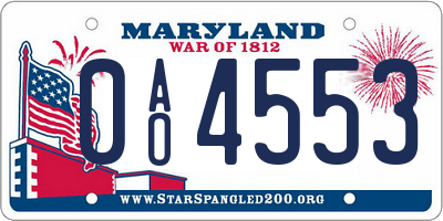 MD license plate 0AO4553