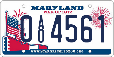 MD license plate 0AO4561