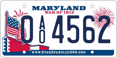 MD license plate 0AO4562