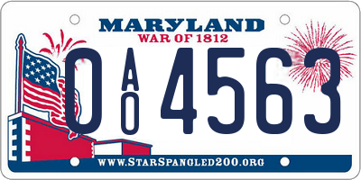 MD license plate 0AO4563