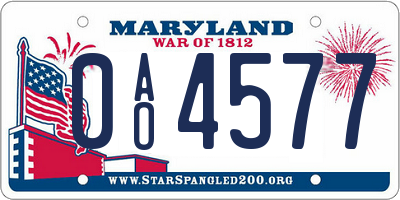 MD license plate 0AO4577