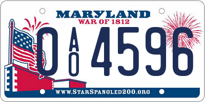 MD license plate 0AO4596