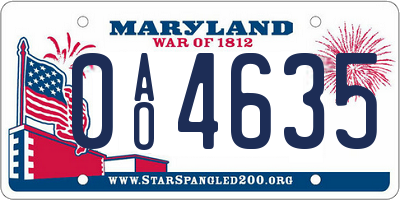 MD license plate 0AO4635
