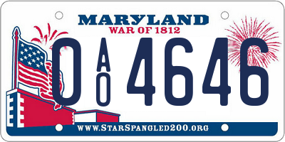 MD license plate 0AO4646