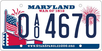 MD license plate 0AO4670