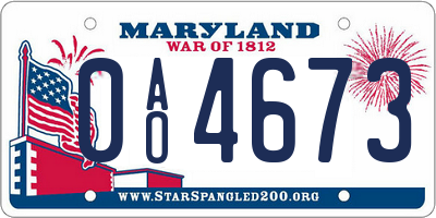 MD license plate 0AO4673