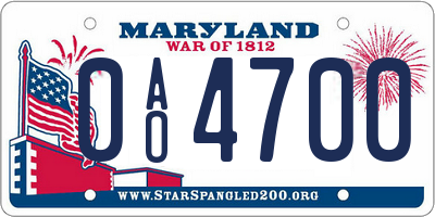 MD license plate 0AO4700