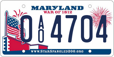 MD license plate 0AO4704