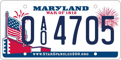 MD license plate 0AO4705
