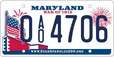 MD license plate 0AO4706