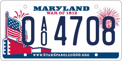 MD license plate 0AO4708