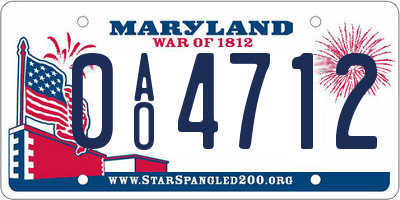 MD license plate 0AO4712