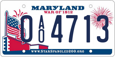 MD license plate 0AO4713