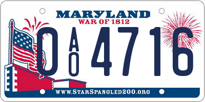 MD license plate 0AO4716