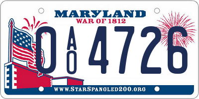 MD license plate 0AO4726
