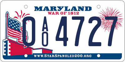 MD license plate 0AO4727