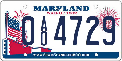 MD license plate 0AO4729