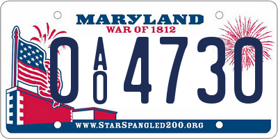 MD license plate 0AO4730
