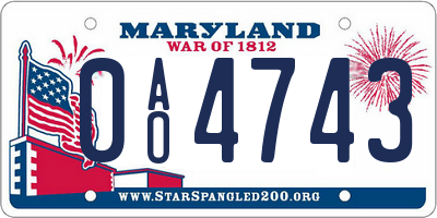 MD license plate 0AO4743