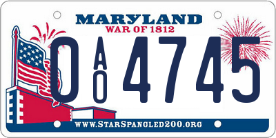 MD license plate 0AO4745