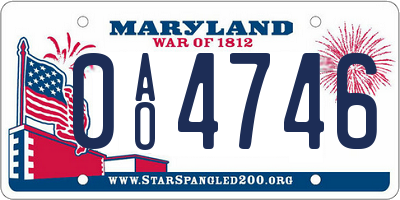 MD license plate 0AO4746