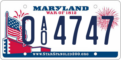 MD license plate 0AO4747