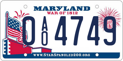 MD license plate 0AO4749