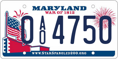 MD license plate 0AO4750