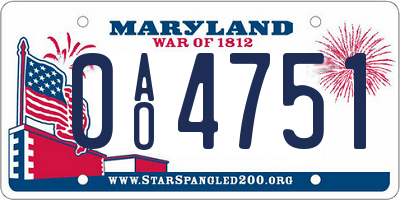 MD license plate 0AO4751