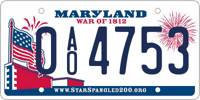 MD license plate 0AO4753