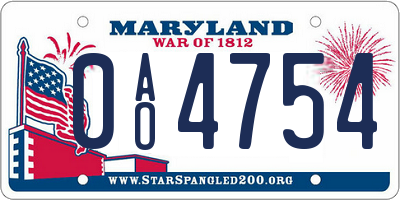 MD license plate 0AO4754