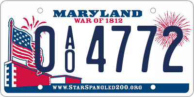 MD license plate 0AO4772