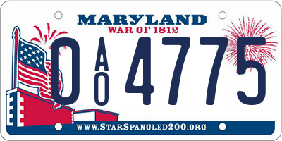 MD license plate 0AO4775