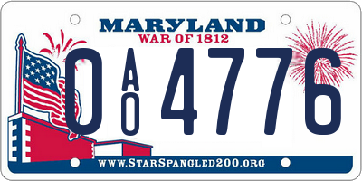 MD license plate 0AO4776