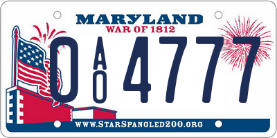 MD license plate 0AO4777
