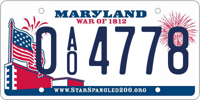 MD license plate 0AO4778