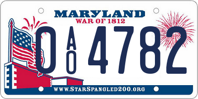 MD license plate 0AO4782