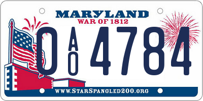 MD license plate 0AO4784