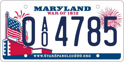 MD license plate 0AO4785