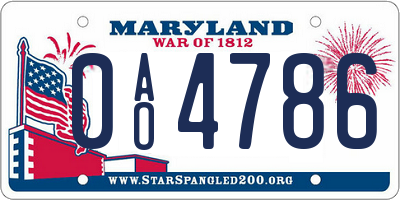 MD license plate 0AO4786